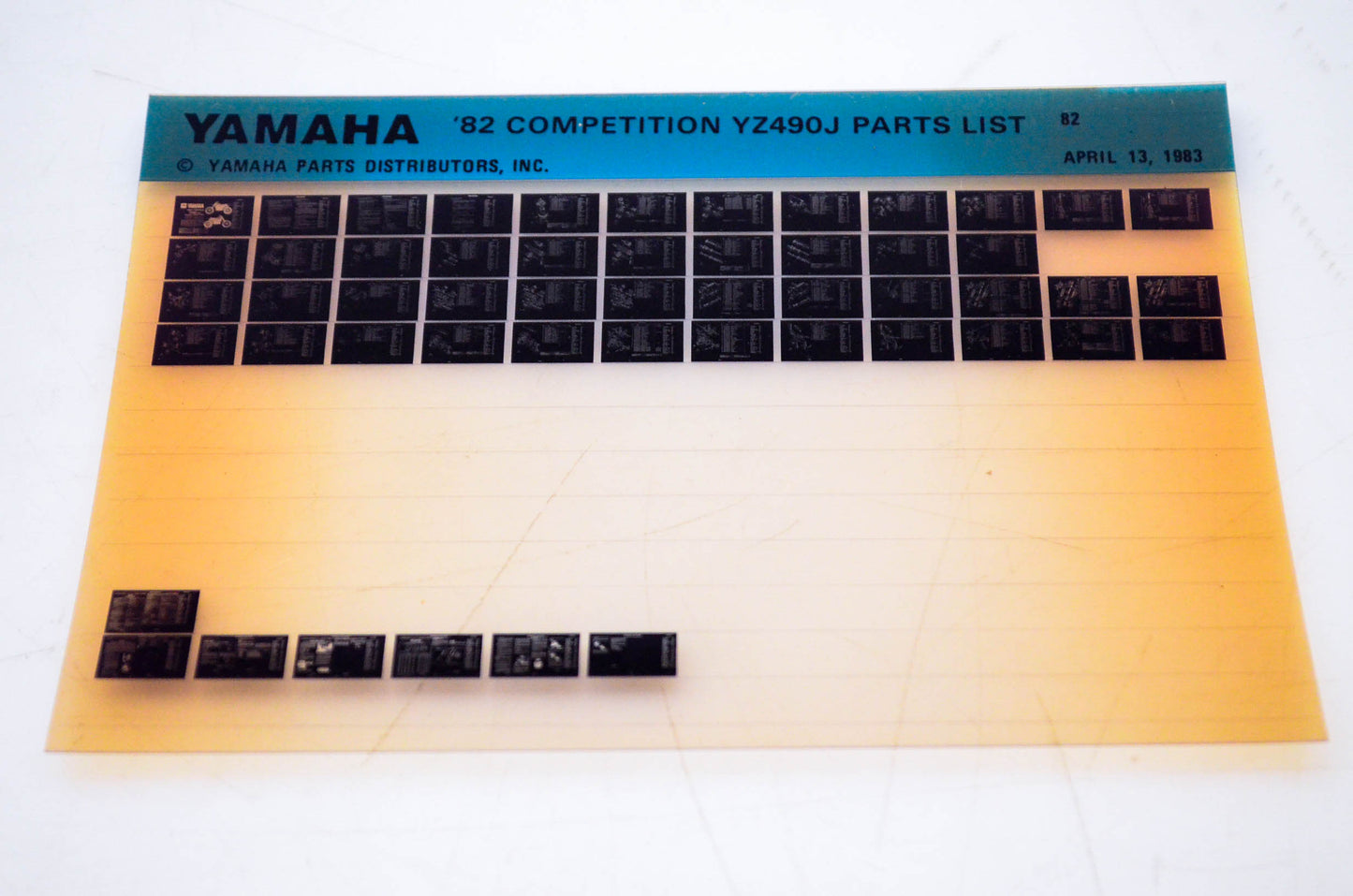 OEM Yamaha YZ490J 1983/April 13 '82 Competition Parts List Microfiche