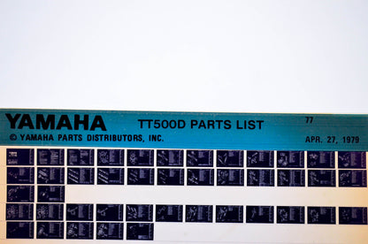 OEM Yamaha TT500D 1979/April 27 '77 Parts List Microfiche