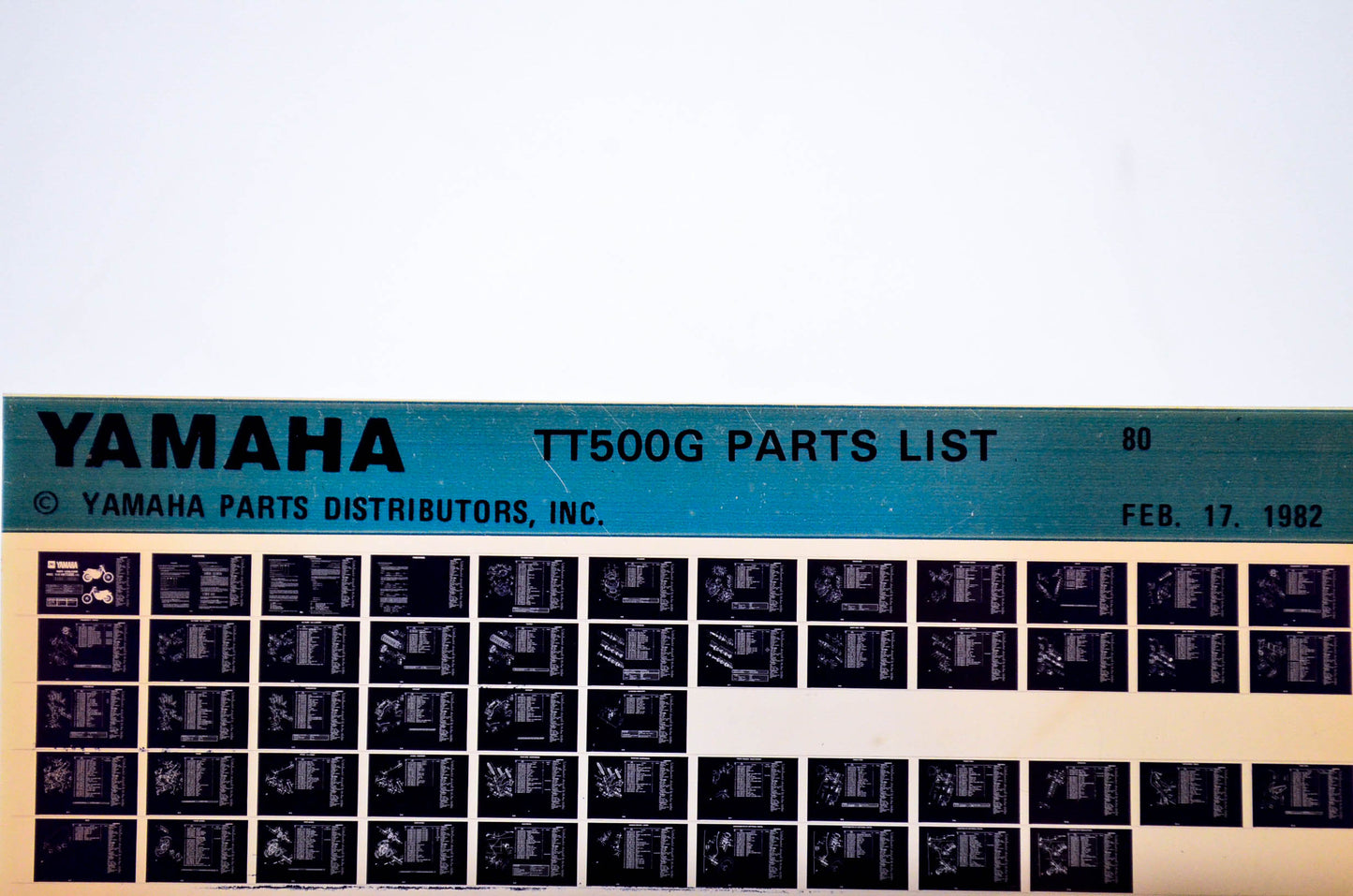 OEM Yamaha TT500G 1982/February 17 '80 Parts List Microfiche