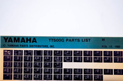 OEM Yamaha TT500G 1982/February 17 '80 Parts List Microfiche