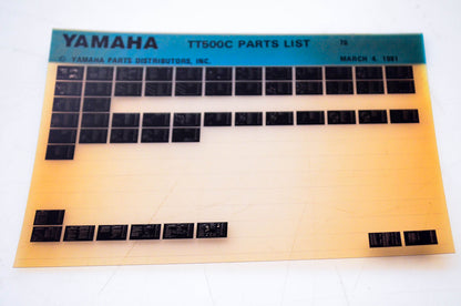 OEM Yamaha TT500C 1981/March 4 '76 Parts List Microfiche