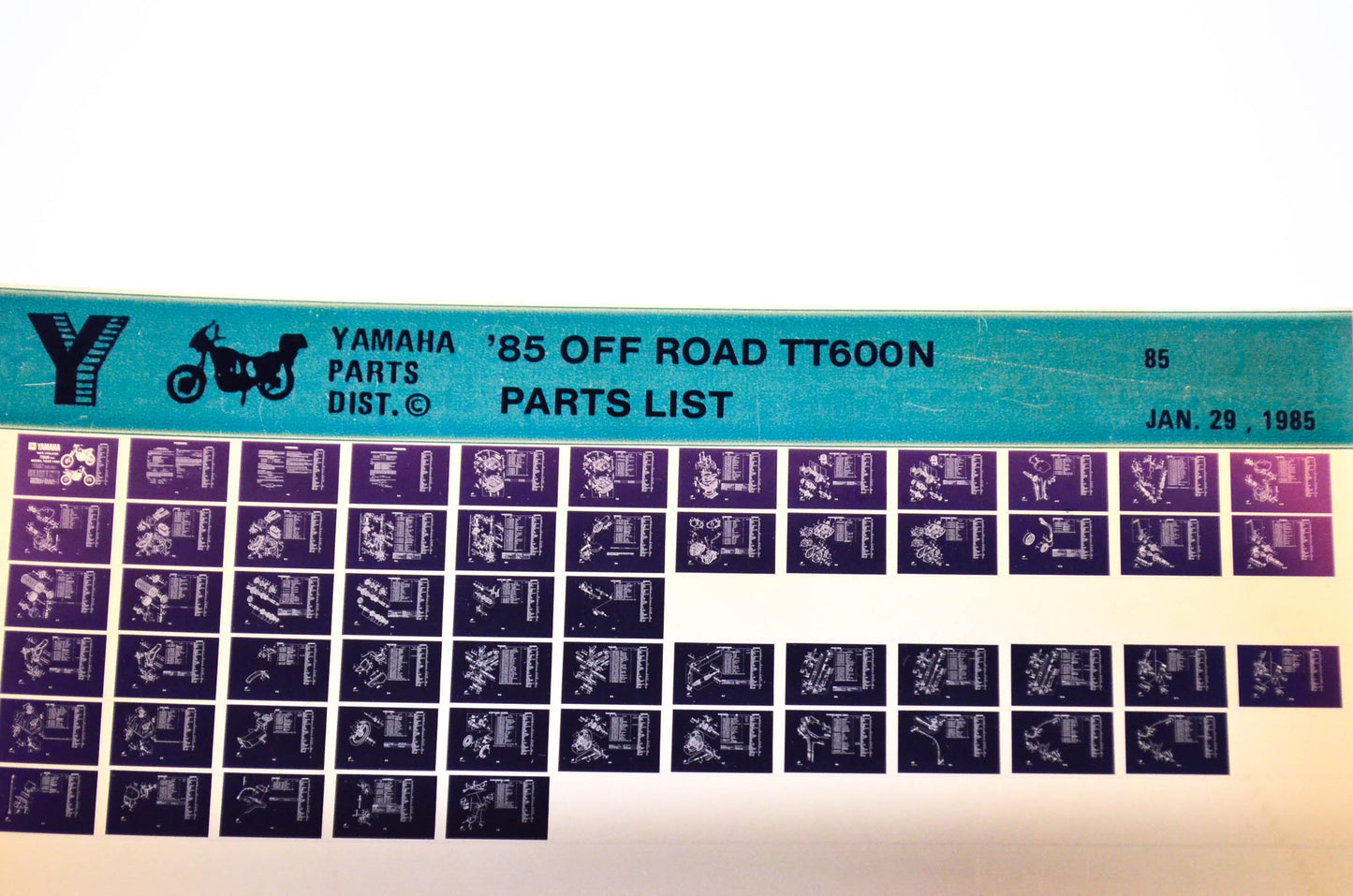 OEM Yamaha TT600N 1985/January 29 '85 Off Road Parts List Microfiche