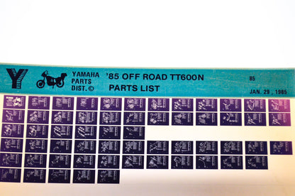 OEM Yamaha TT600N 1985/January 29 '85 Off Road Parts List Microfiche