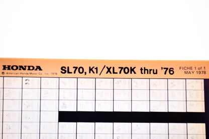 OEM Honda SL70,K1/XL70K 1978/May '76 Parts Catalog Microfiche