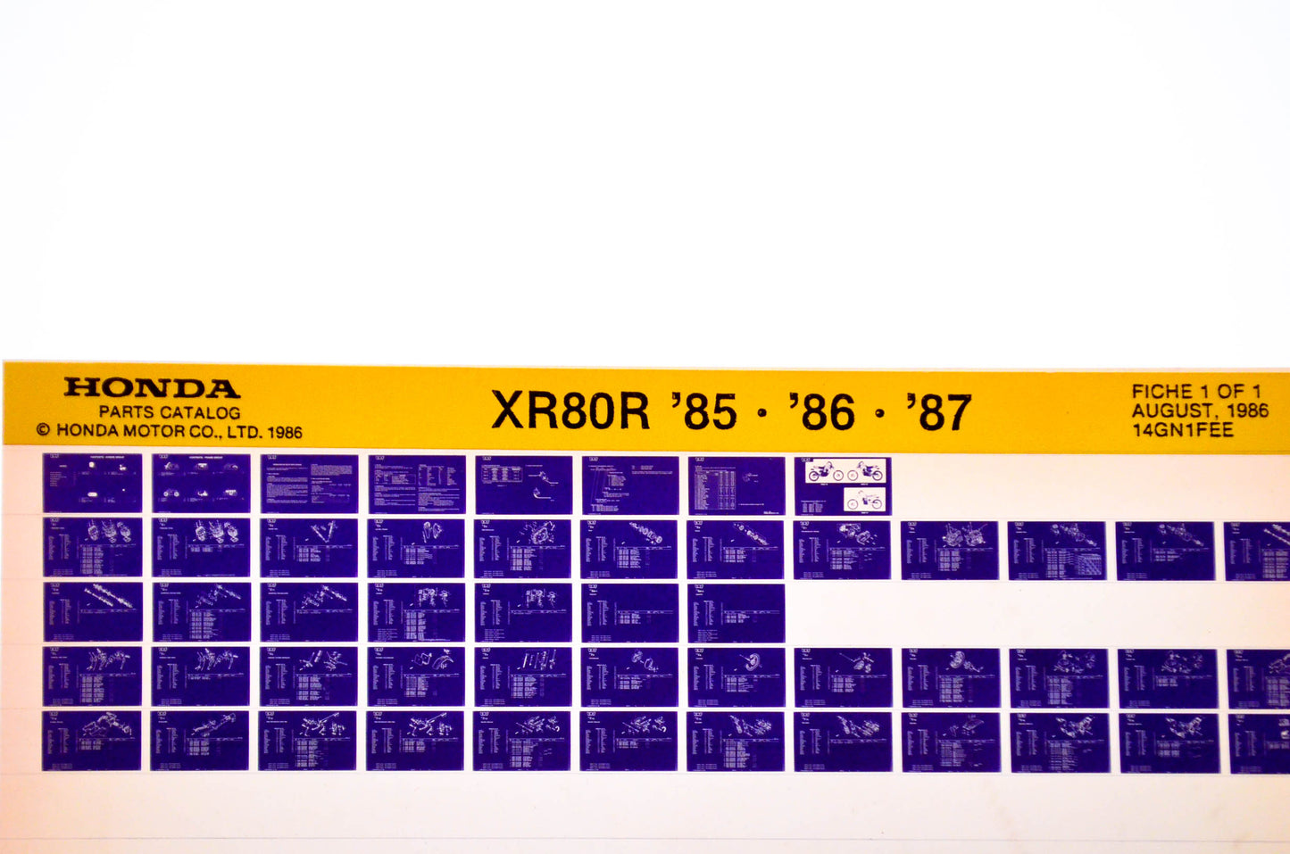 OEM Honda XR80R 1986/August '85 - '87 Parts Catalog Microfiche