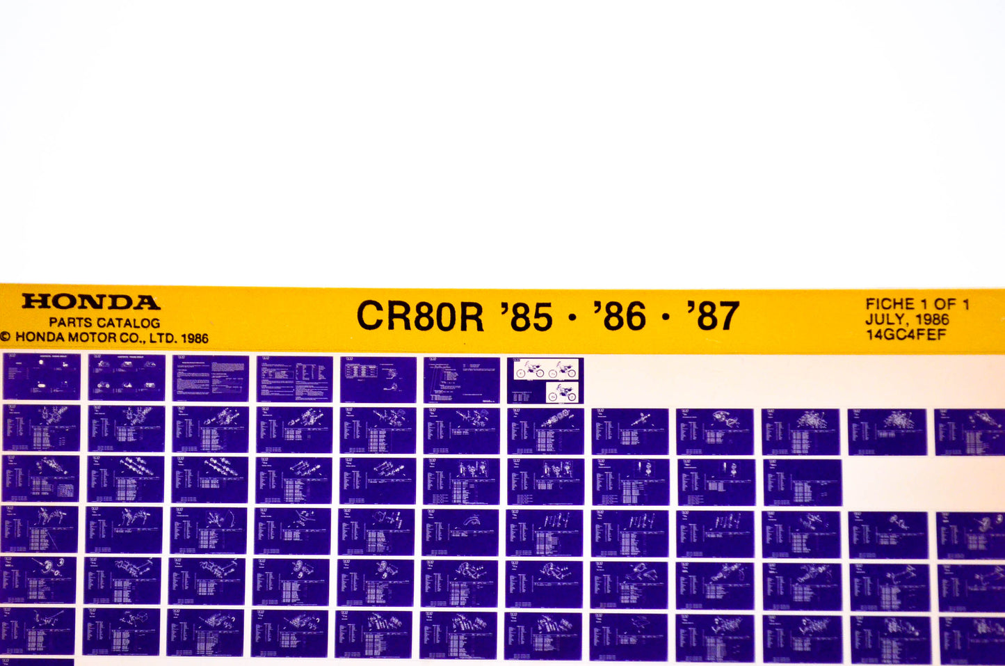 OEM Honda CR 80R 1986/July '85 -'87 Parts Catalog Microfiche