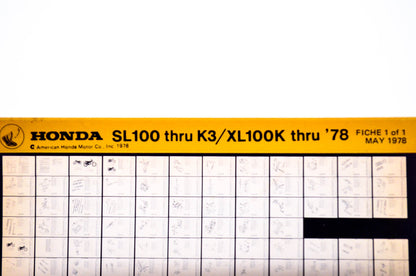 OEM Honda SL100 - K3/XL100K 1978/May '78 Parts Catalog Microfiche