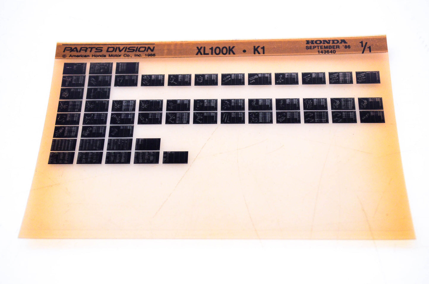 OEM Honda XL100K, K1 1986/September '86 Parts Catalog Microfiche