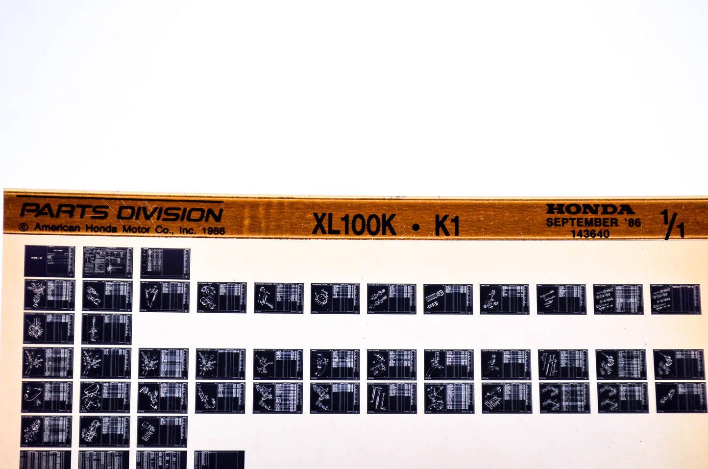 OEM Honda XL100K, K1 1986/September '86 Parts Catalog Microfiche
