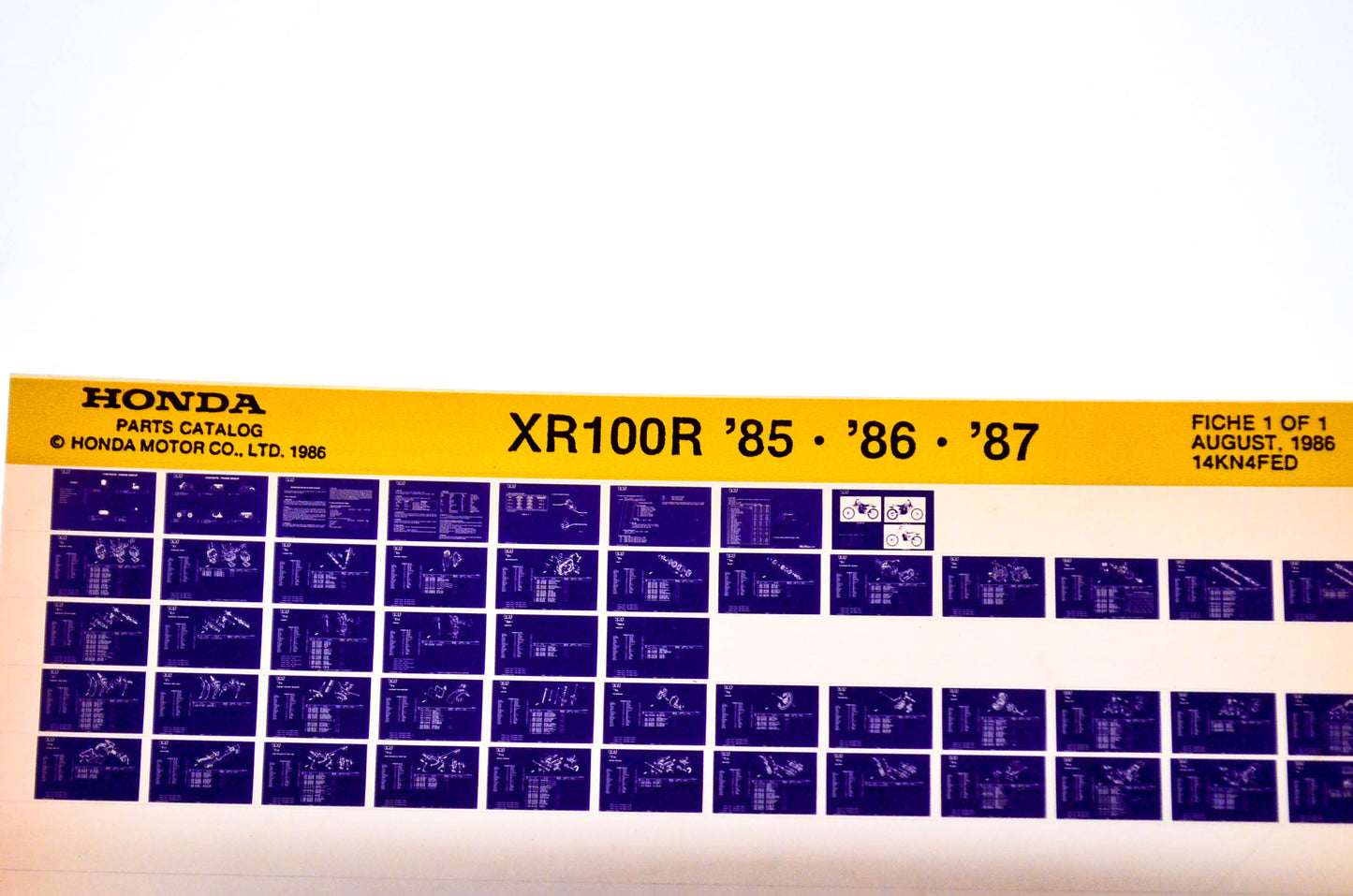 OEM Honda XR100R 1986/August '85 - '87 Parts Catalog Microfiche