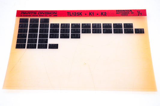 OEM Honda TL125K, K1, K2 1986/September '86 Parts Catalog Microfiche