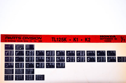 OEM Honda TL125K, K1, K2 1986/September '86 Parts Catalog Microfiche