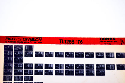 OEM Honda TL125S 1986/September '76 Parts Catalog Microfiche