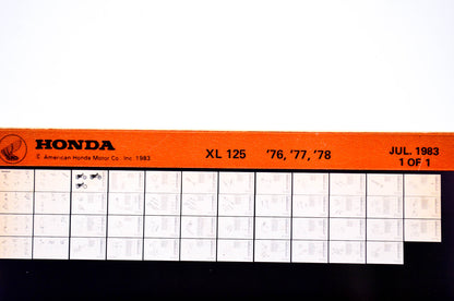 OEM Honda XL 125 1983/July '76 - '78 Parts Catalog Microfiche
