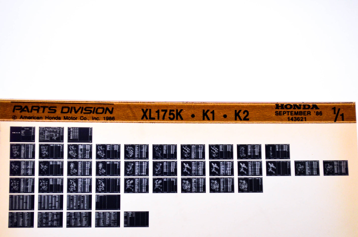 OEM Honda XL175K, K1, K2 1986/September '86 Parts Catalog Microfiche