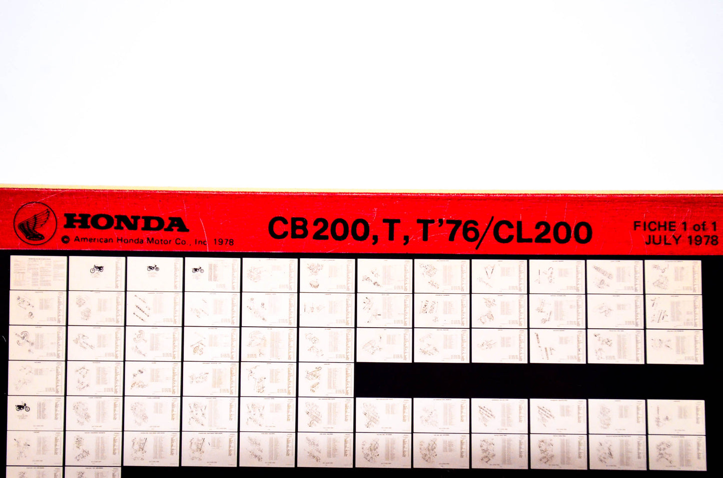OEM Honda CB200, T, T'76/CL200 1978/July '78 Parts Catalog Microfiche
