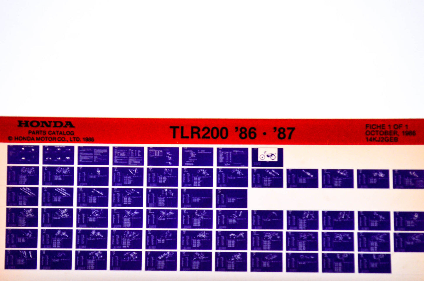 OEM Honda TLR200 1986/October '86 - '87 Parts Catalog Microfiche