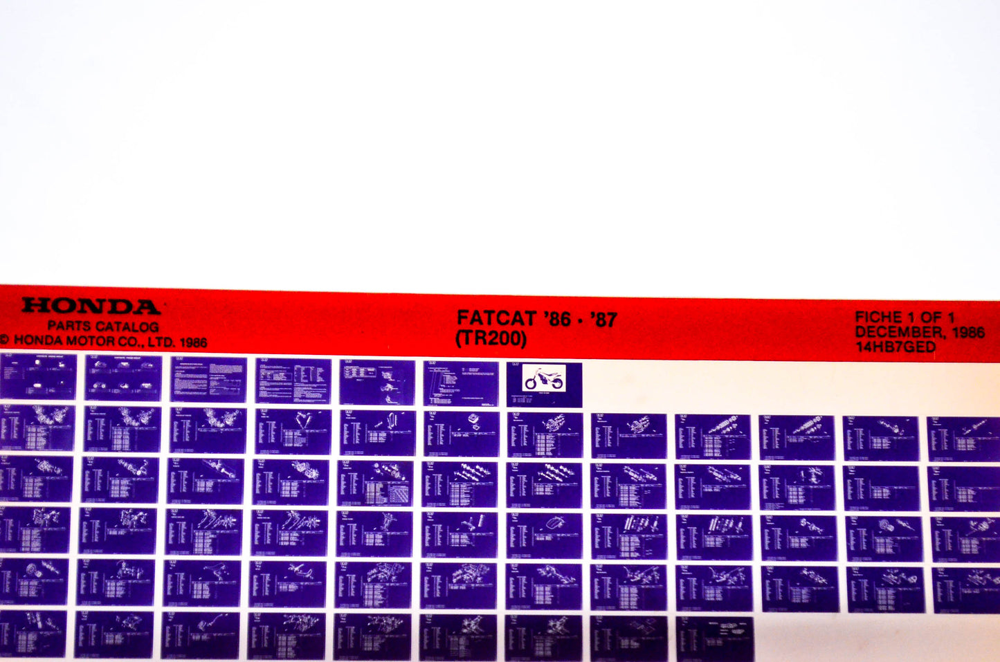 OEM Honda TR200 1986/December '86 - '87 FatCat Parts Catalog Microfiche