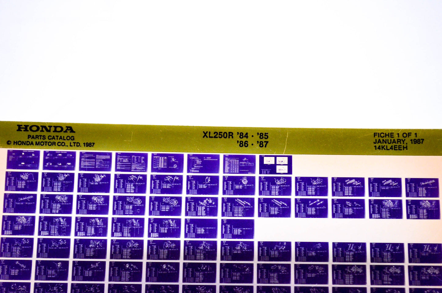 OEM Honda XL250R 1987/January '84 - '87 Parts Catalog Microfiche