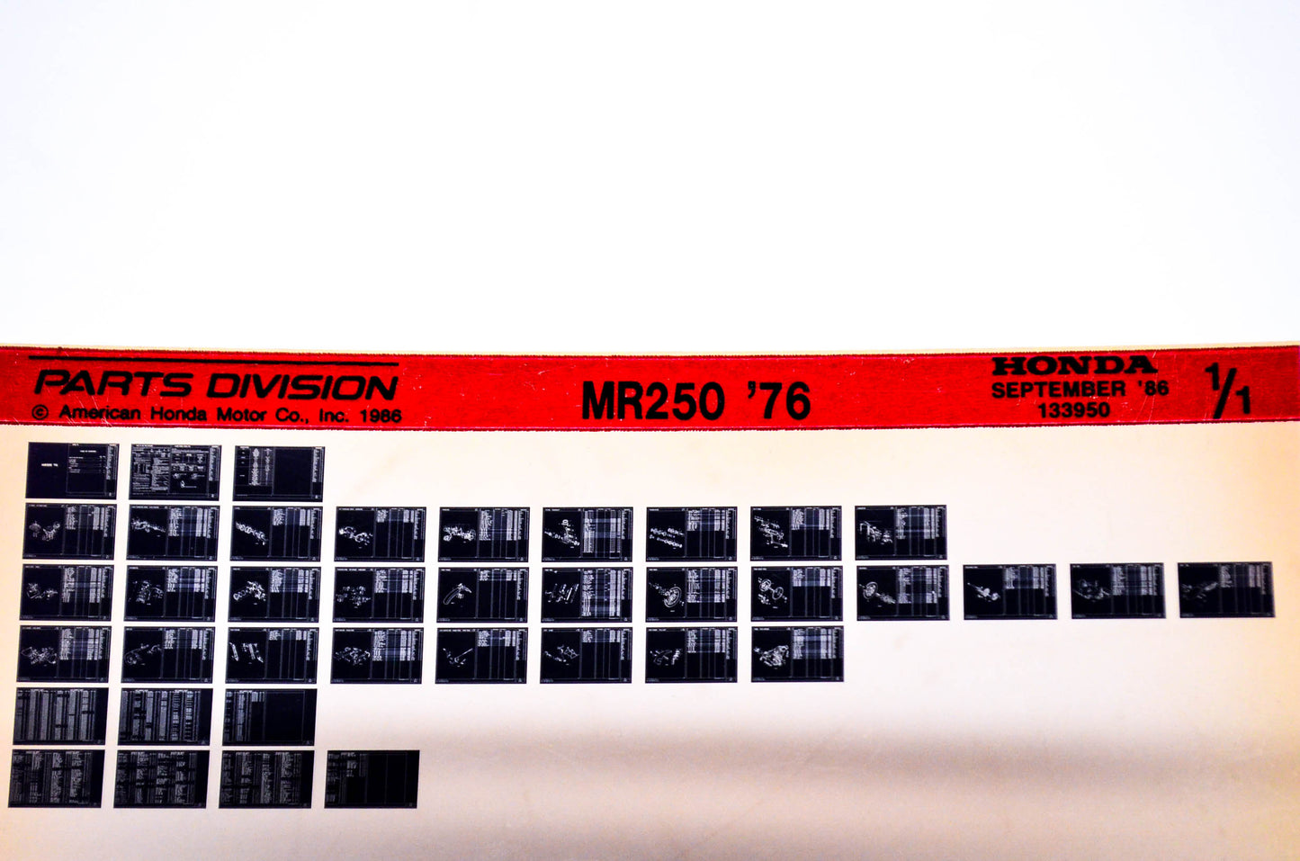 OEM Honda MR250 1986/September '76 Parts Catalog Microfiche