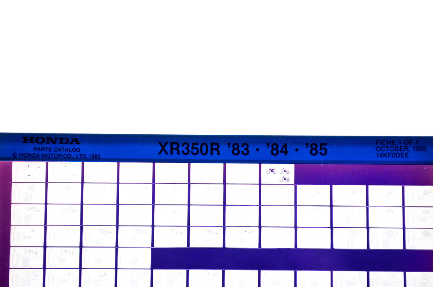 OEM Honda XR350R 1985/October '83 - '85 Parts Catalog Microfiche