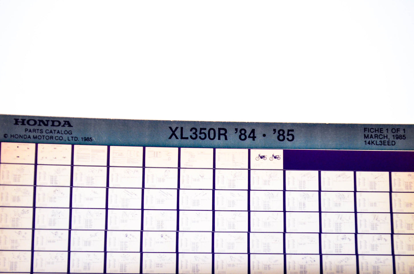 OEM Honda XL350R 1985/March '84 - '85 Parts Catalog Microfiche