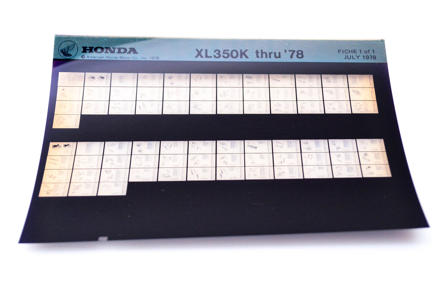 OEM Honda XL350K 1978/July '78 Parts Catalog Microfiche