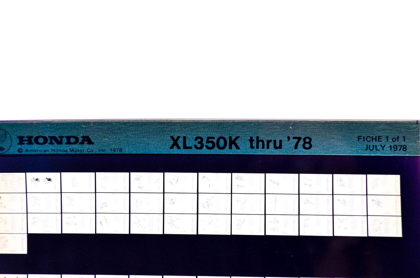 OEM Honda XL350K 1978/July '78 Parts Catalog Microfiche