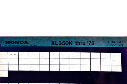 OEM Honda XL350K 1978/July '78 Parts Catalog Microfiche