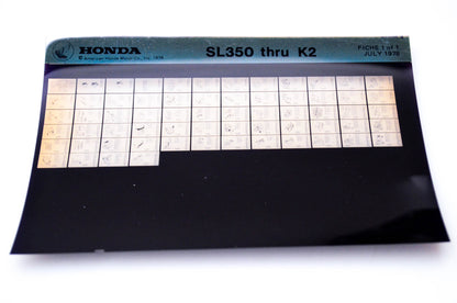 OEM Honda SL350 - K2 1978/July '78 Parts Catalog Microfiche