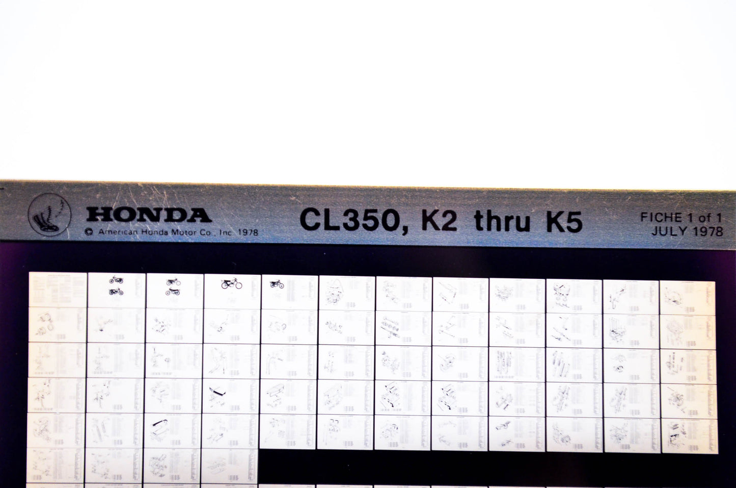 OEM Honda CL350, K2 - K5 1978/July '78 Parts Catalog Microfiche