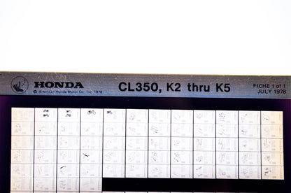OEM Honda CL350, K2 - K5 1978/July '78 Parts Catalog Microfiche