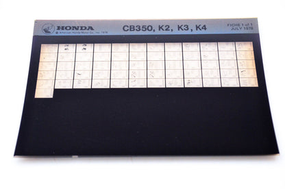 OEM Honda CB350, K2, K3, K4 1978/July '78 Parts Catalog Microfiche