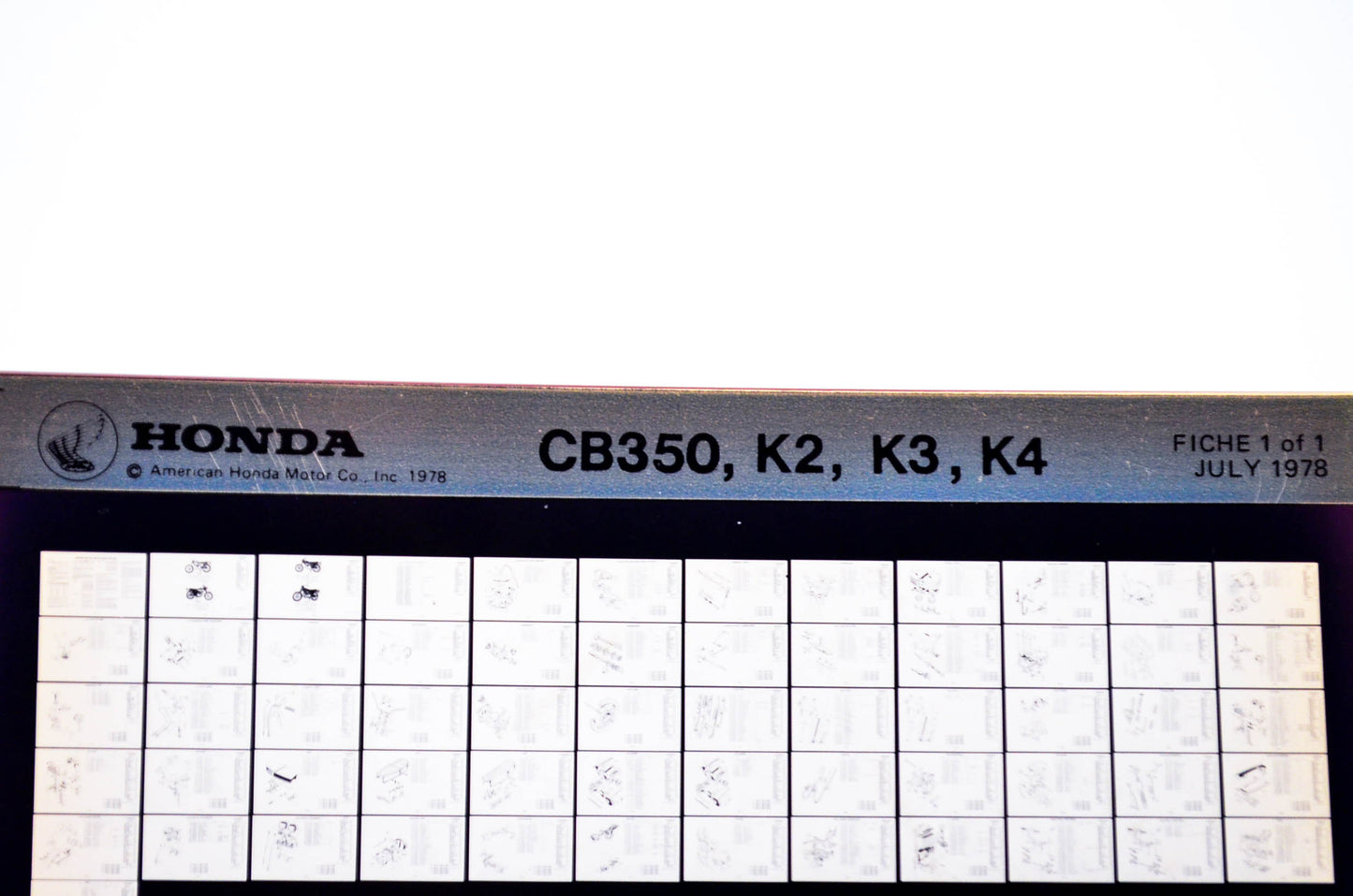 OEM Honda CB350, K2, K3, K4 1978/July '78 Parts Catalog Microfiche