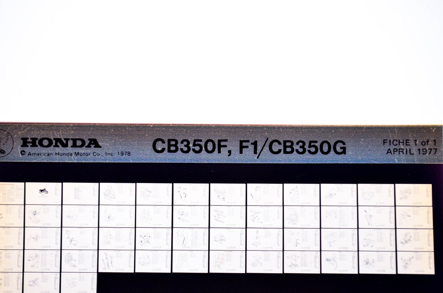 OEM Honda CB350F, F1/CB350G 1977/April '77 Parts Catalog Microfiche