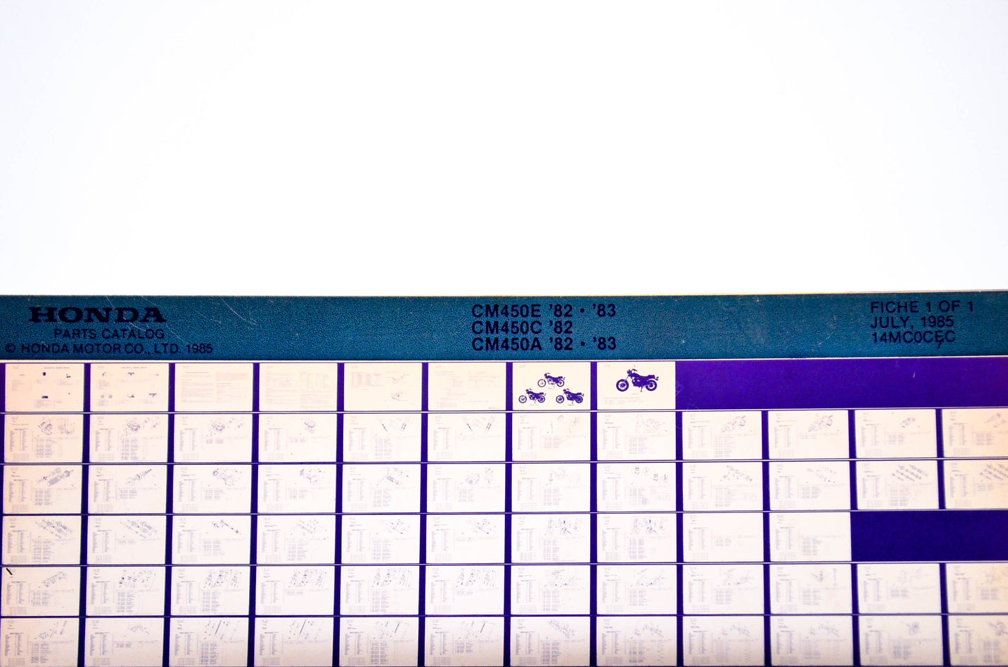 OEM Honda CM450E, CM450C, CM450A 1985/July '82 - '83 Parts Catalog Microfiche