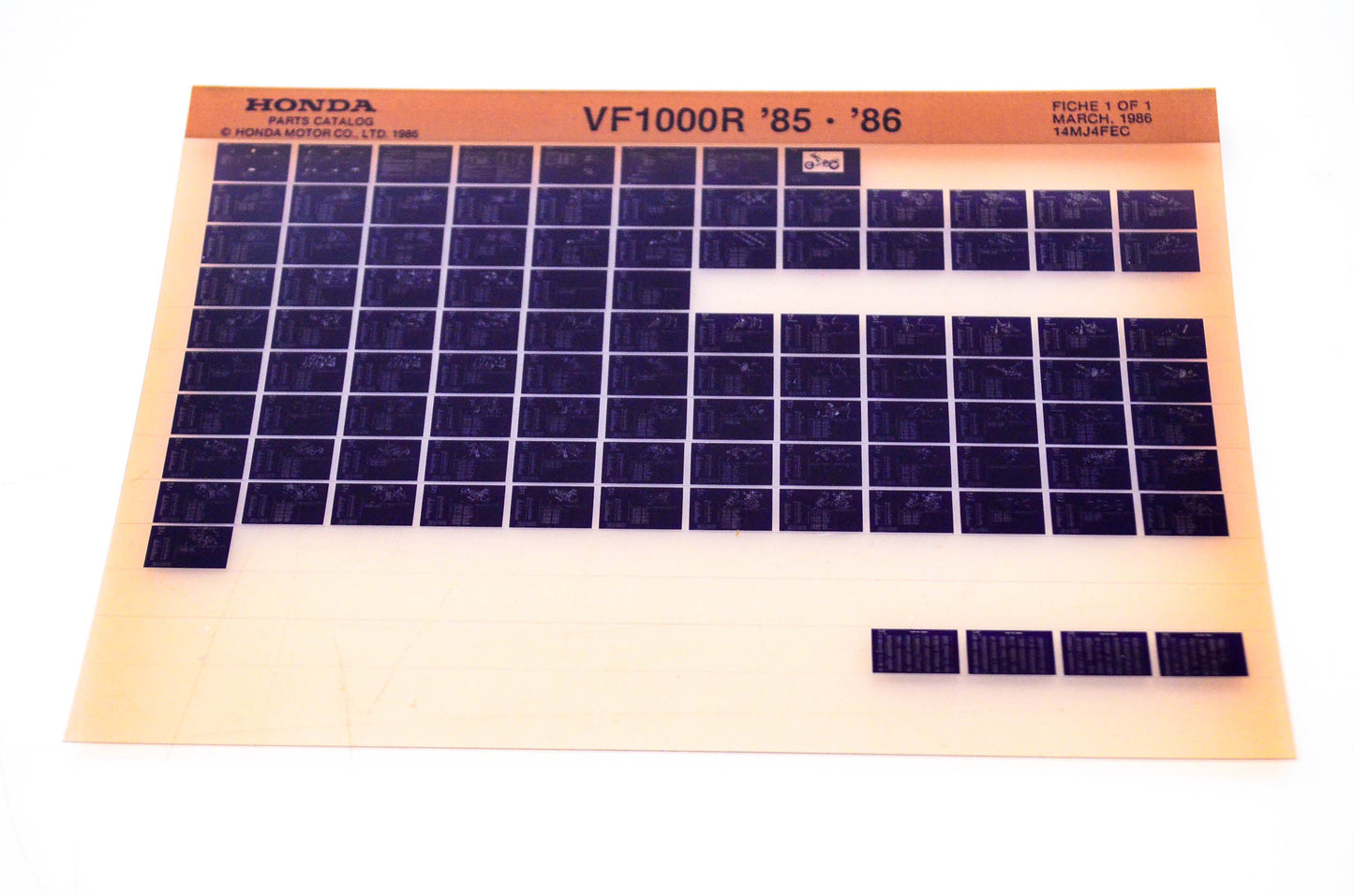 OEM Honda VF1000R 1986/March '85 - '86 Parts Catalog Microfiche