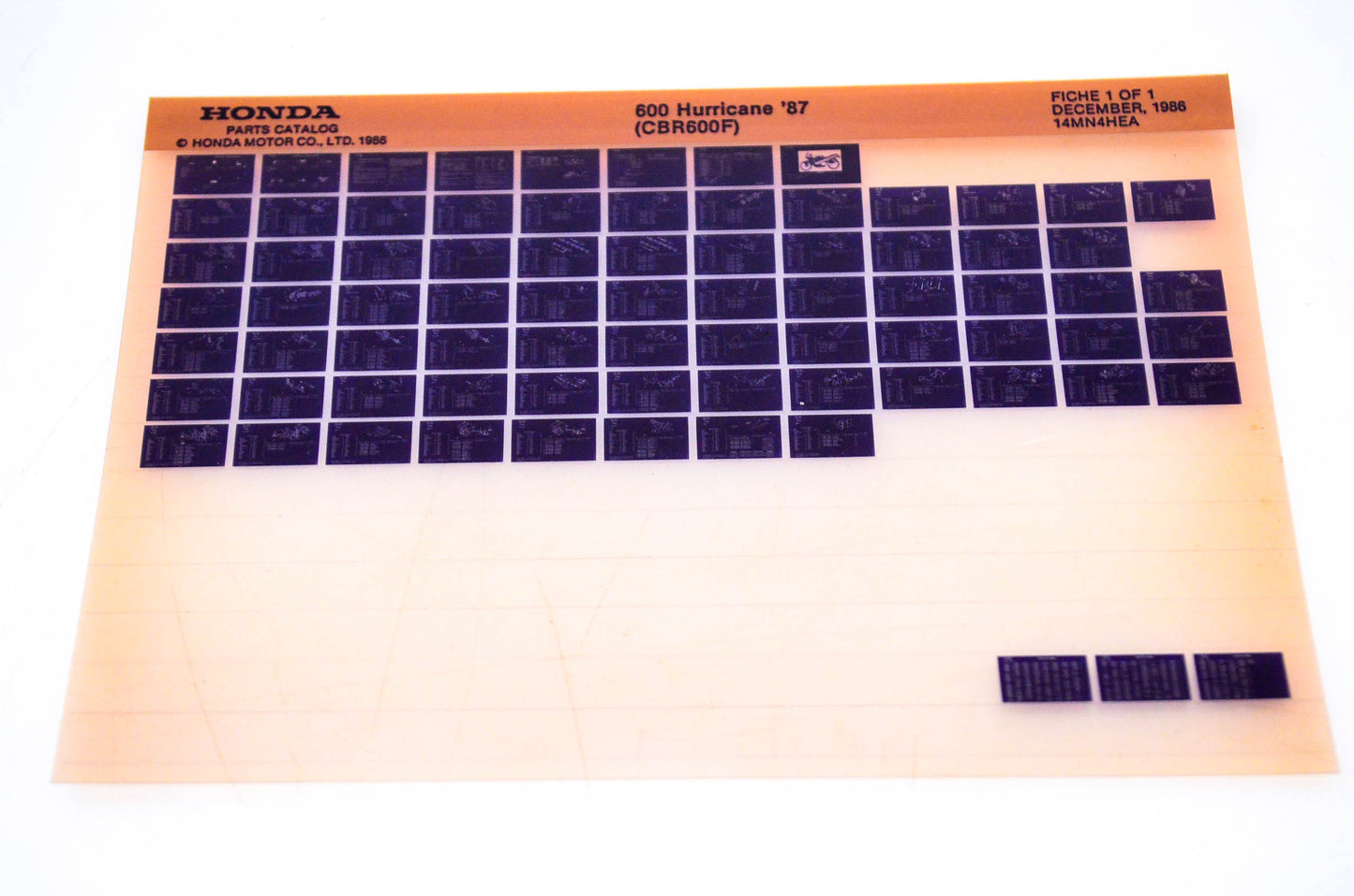 OEM Honda CBR600F 1986/December '87 600 Hurricane Parts Catalog Microfiche