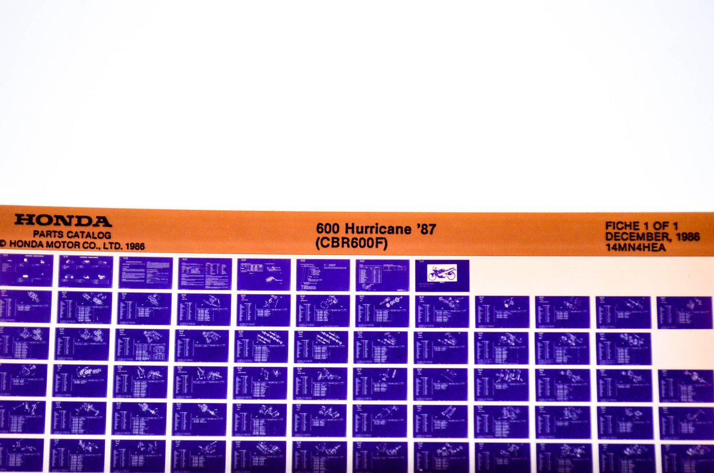 OEM Honda CBR600F 1986/December '87 600 Hurricane Parts Catalog Microfiche