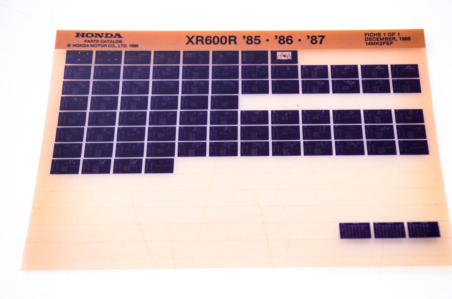 OEM Honda XR600R 1986/December '85 - '87 Parts Catalog Microfiche