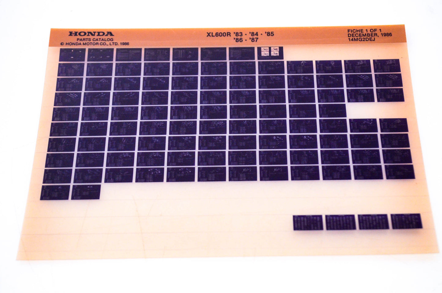 OEM Honda XL600R 1986/December '83 - '87 Parts Catalog Microfiche