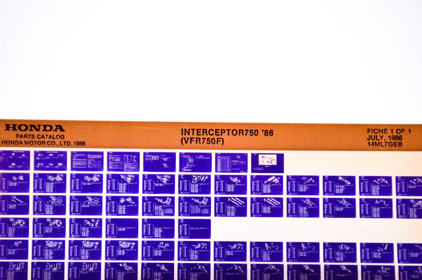 OEM Honda VFR750F 1986/July '86 Interceptor 750 Parts Catalog Microfiche