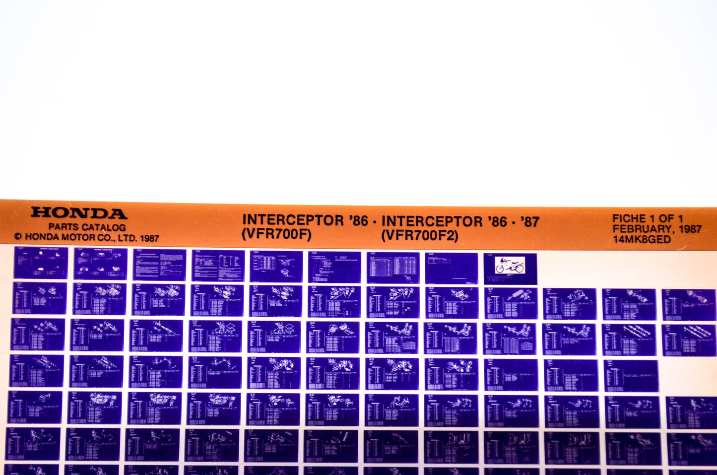 OEM Honda VFR700F, VFR700F2 1987/February '86 - '87 Parts Catalog Microfiche