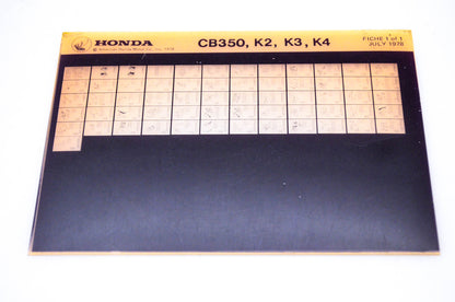OEM Honda CB350, K2, K3, K4 1978/July '78 Parts Catalog Microfiche