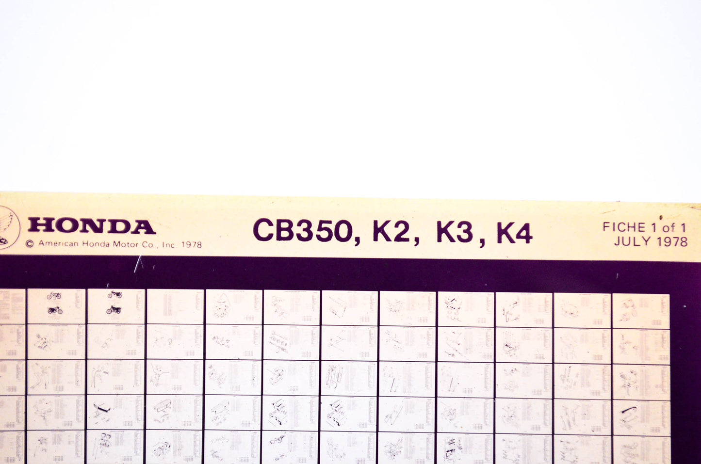 OEM Honda CB350, K2, K3, K4 1978/July '78 Parts Catalog Microfiche