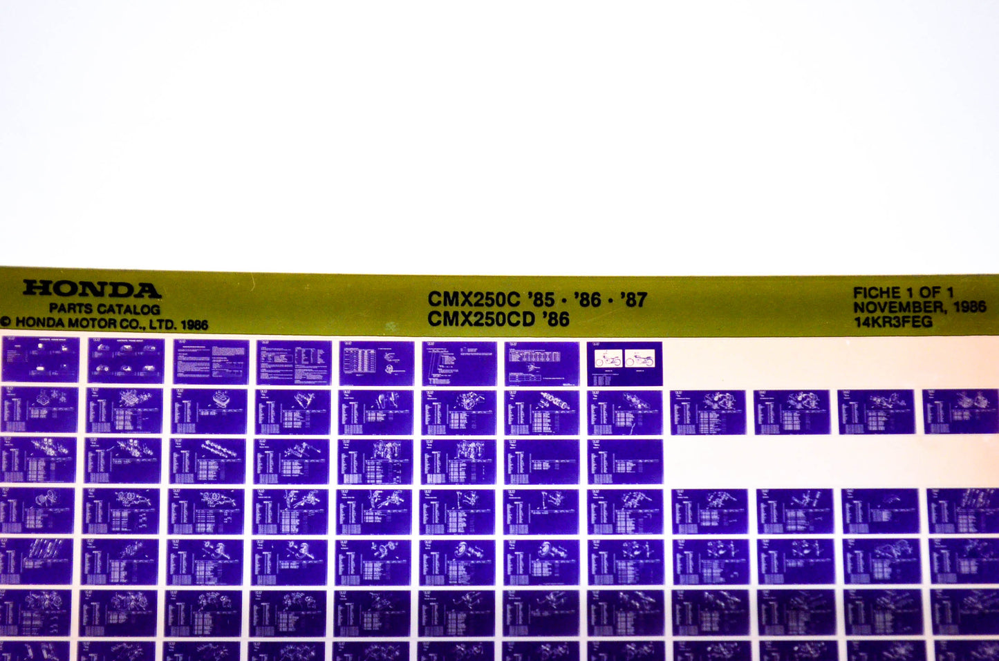 OEM Honda CMX250C, CMX250CD 1986/November '85 - '87 Parts Catalog Microfiche