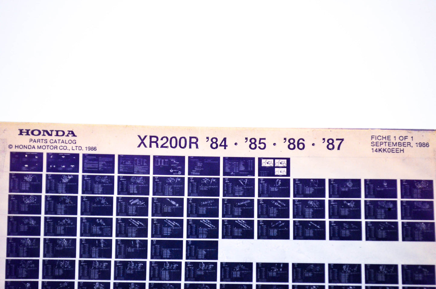 OEM Honda XR200 R 1986/September '84 - '87 Parts Catalog Microfiche