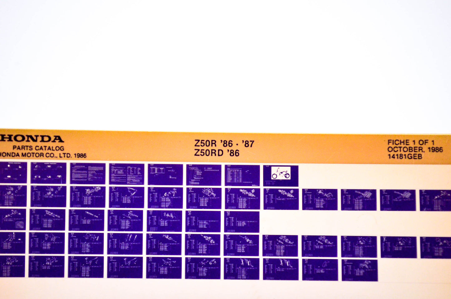 OEM Honda Z50R, Z50RD 1986/October '86 - '87 Parts Catalog Microfiche