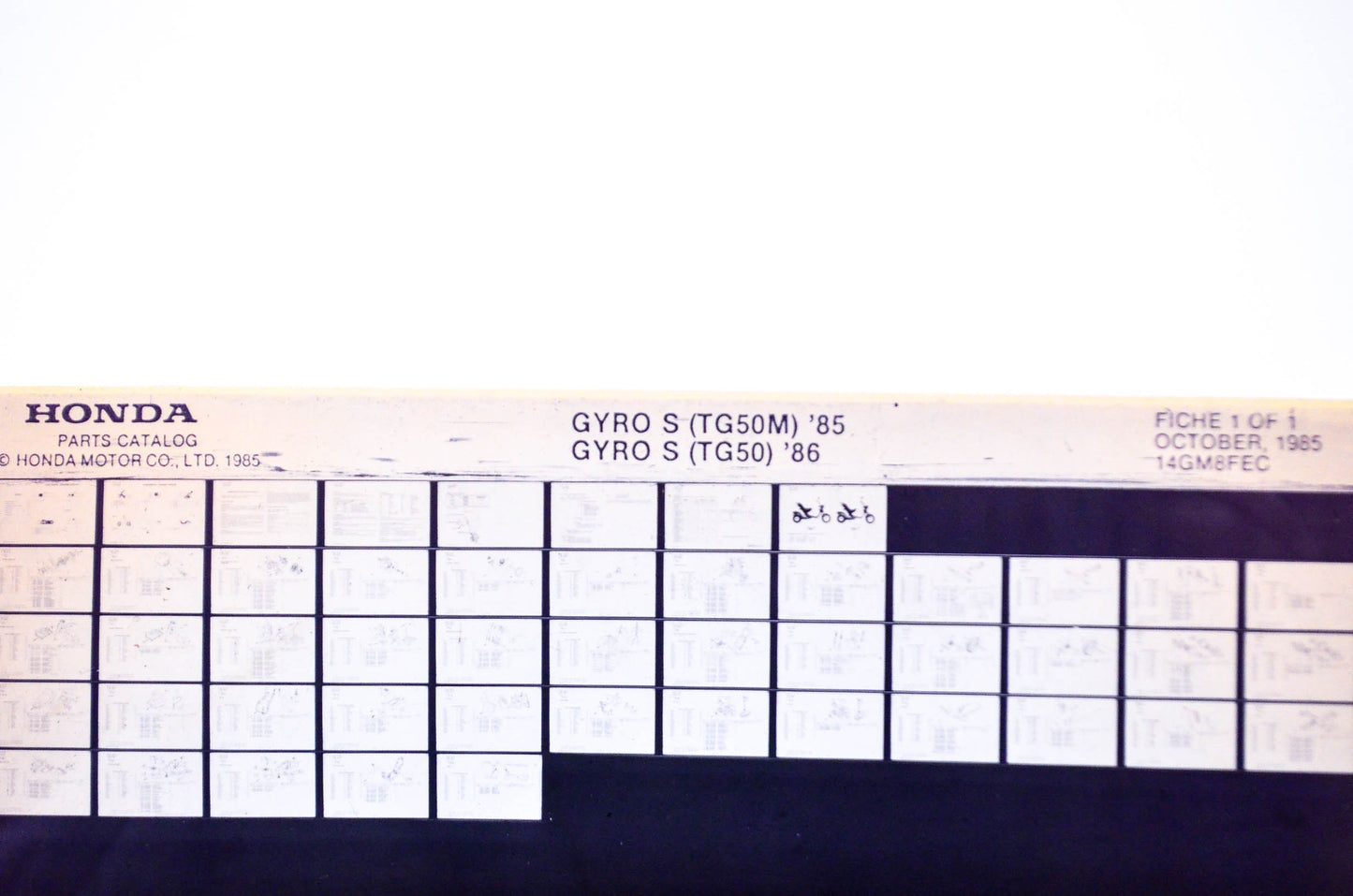 OEM Honda TG50M, TG50 1985/October '85 - '86 Parts Catalog Microfiche