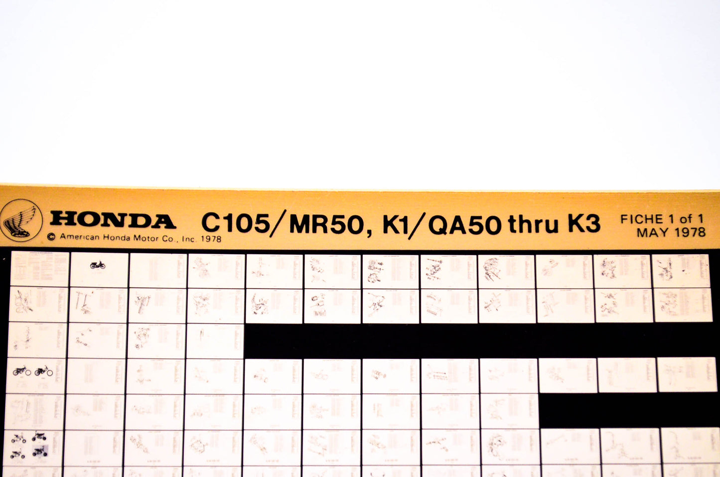 OEM Honda C105/MR50, K1/QA50 - K3 1978/May '78 Parts Catalog Microfiche